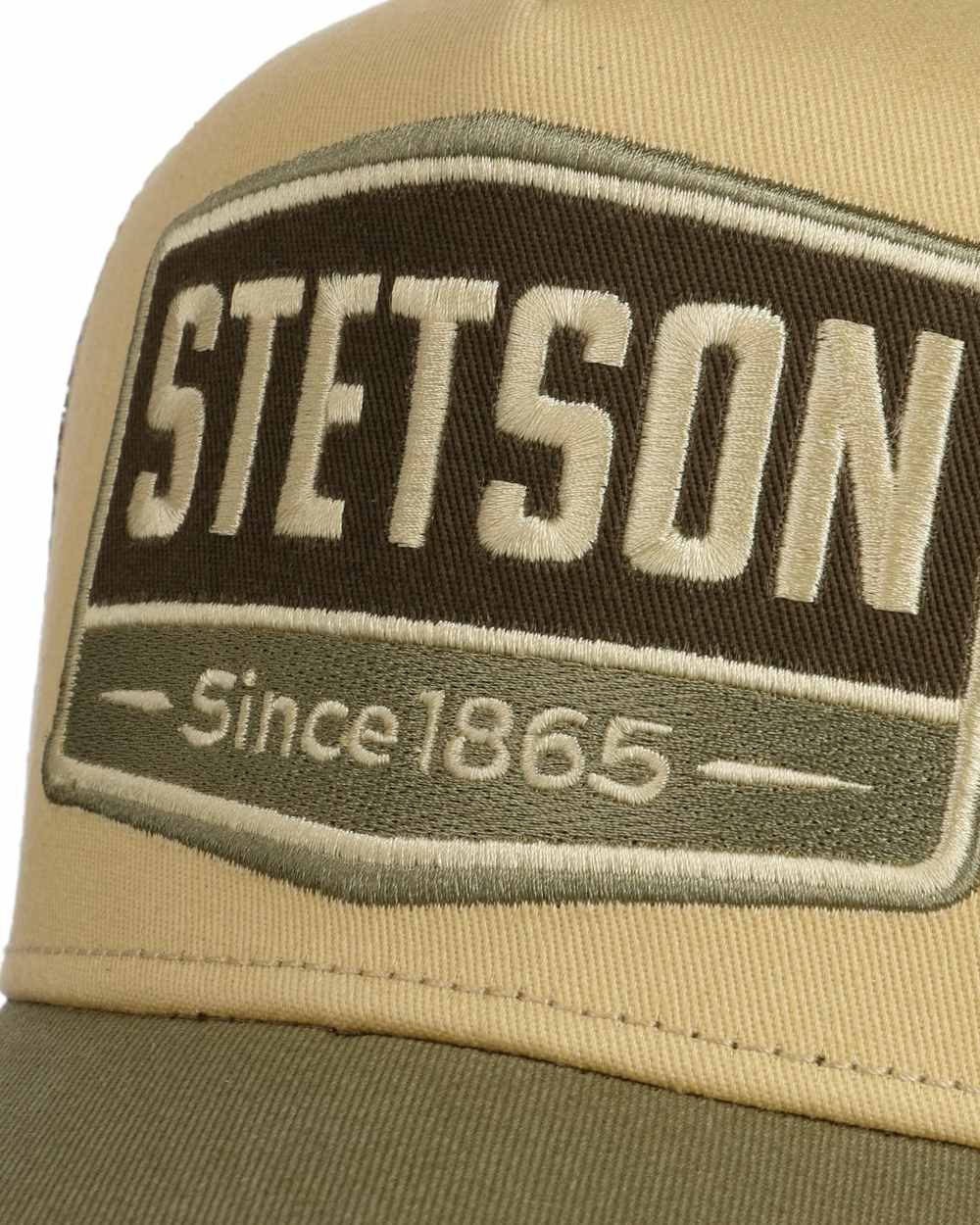 Green Beige coloured Stetson American Heritage Gasoline Trucker Cap on white background 