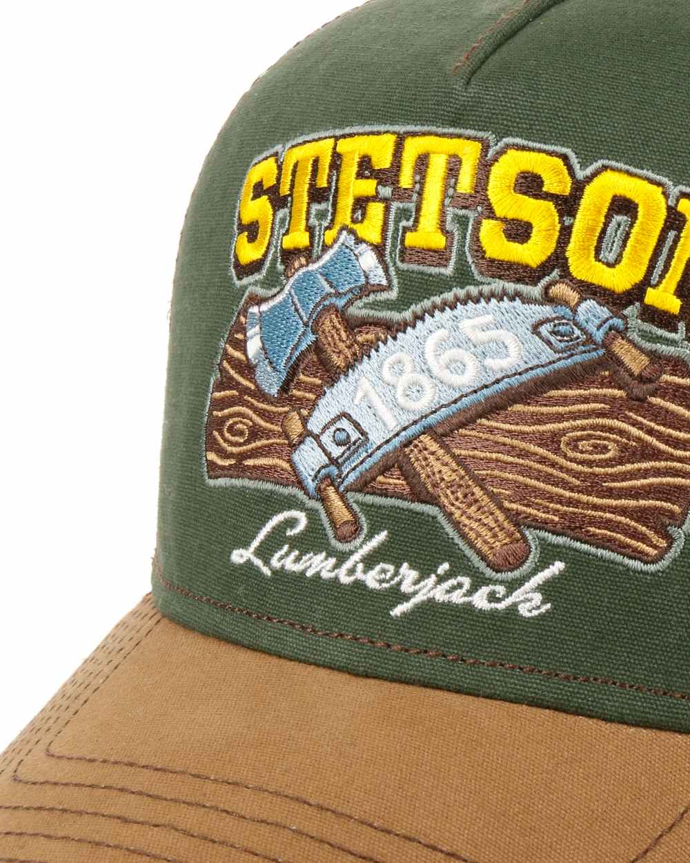 Caramel Green coloured Stetson American Heritage Lumberjack Trucker Cap on white background 