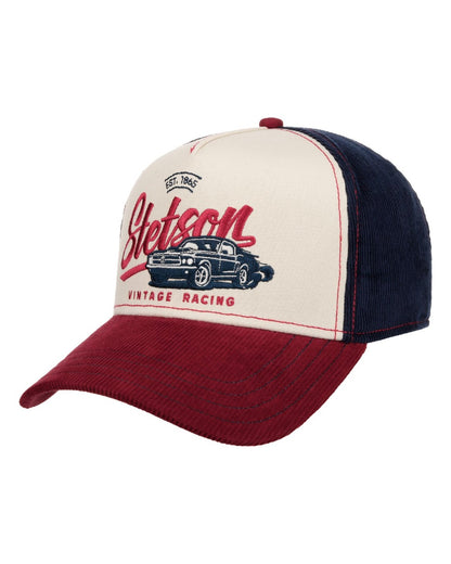 Wine Off White coloured Stetson American Heritage Vintage Racing Trucker Cap on white background 