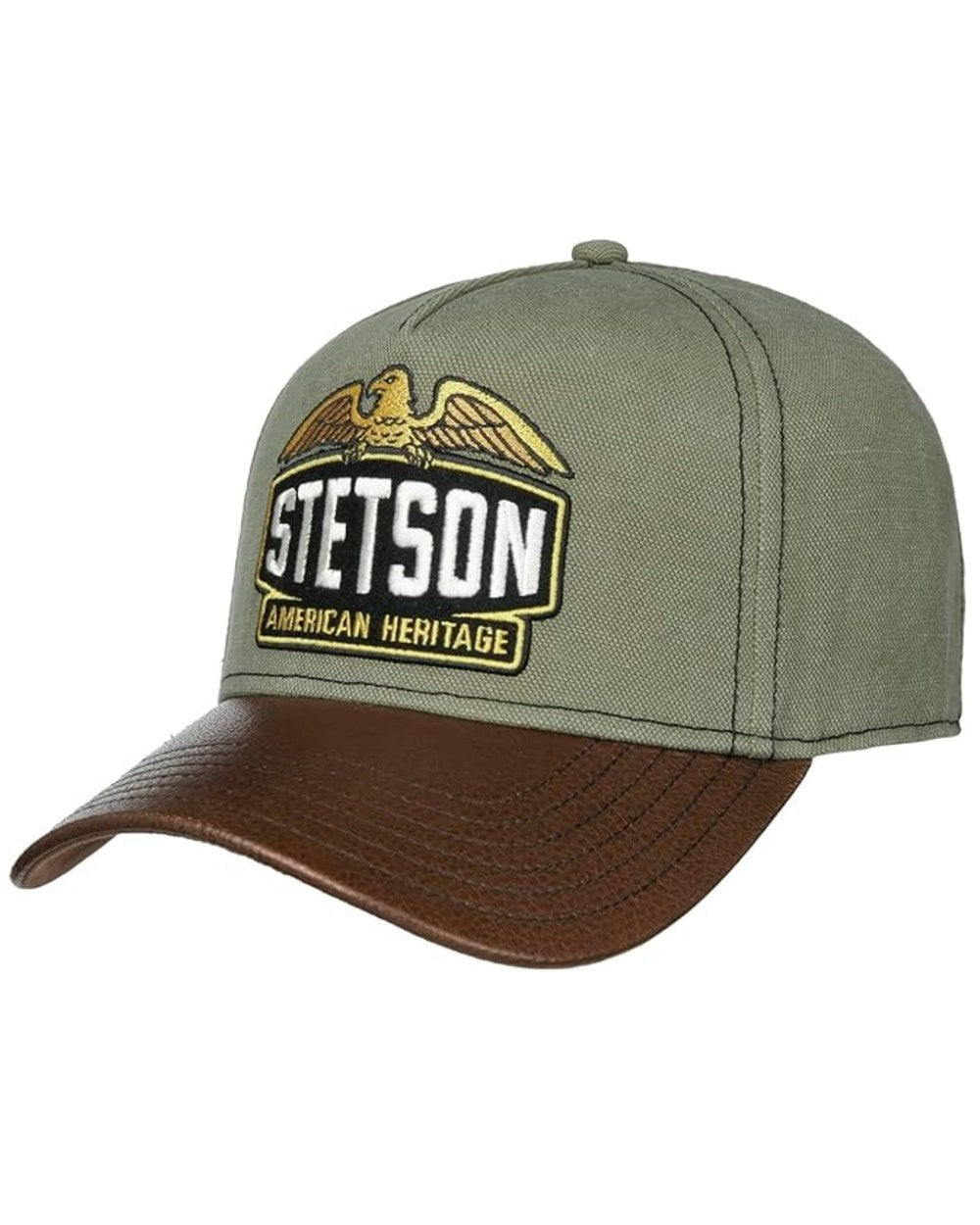 Green coloured Stetson Army Trucker Cap on white background 