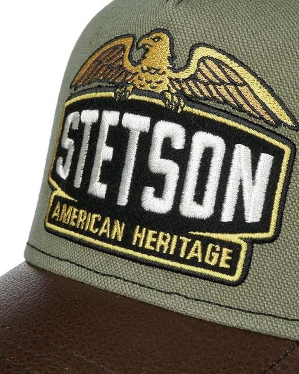 Green coloured Stetson Army Trucker Cap on white background 