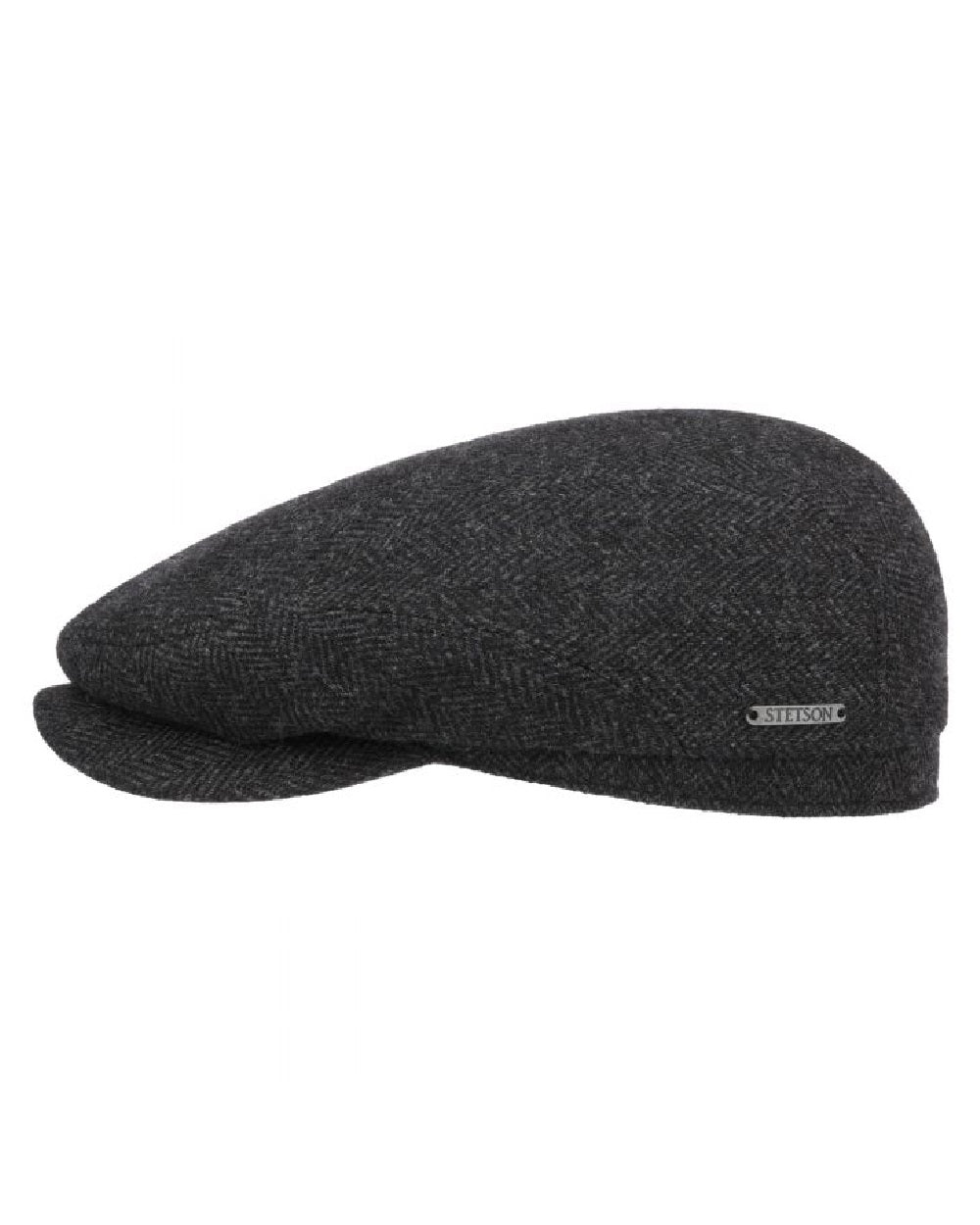 Dark Grey coloured Stetson Belfast Classic Wool Flat Cap on white background 