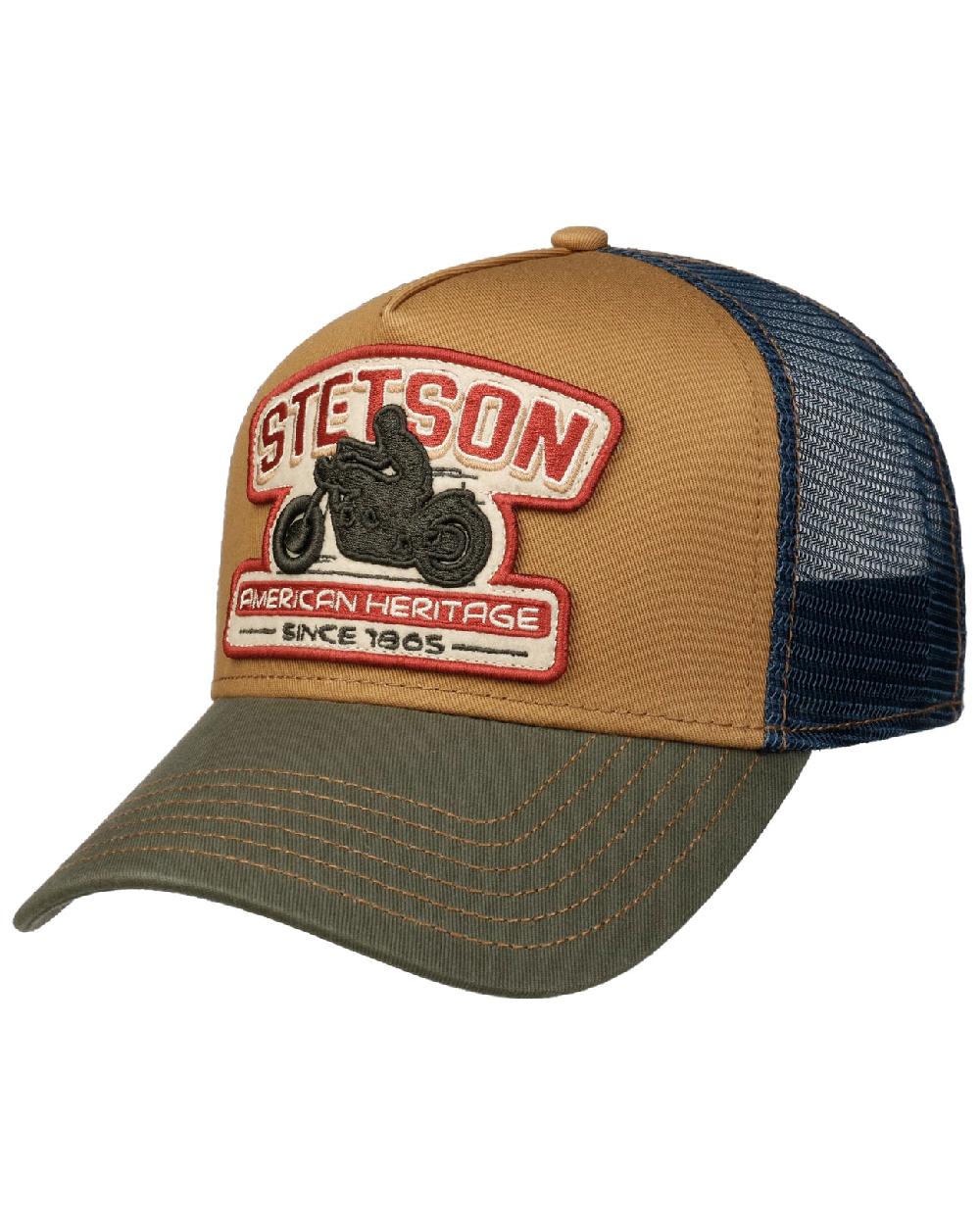 Blue coloured Stetson Biker Trucker Cap on white background 