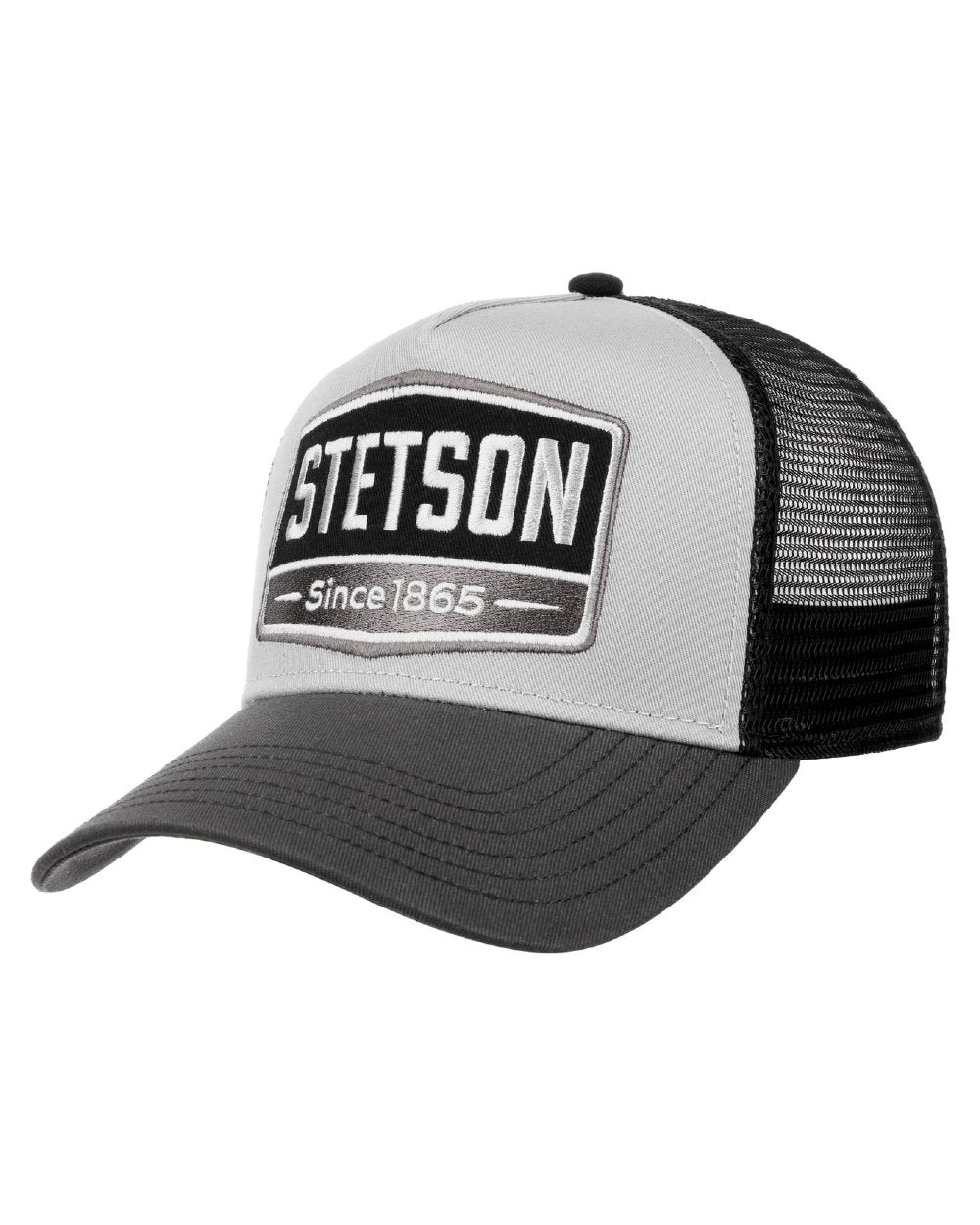 Grey Black coloured Stetson Black Highway Trucker Cap on white background 