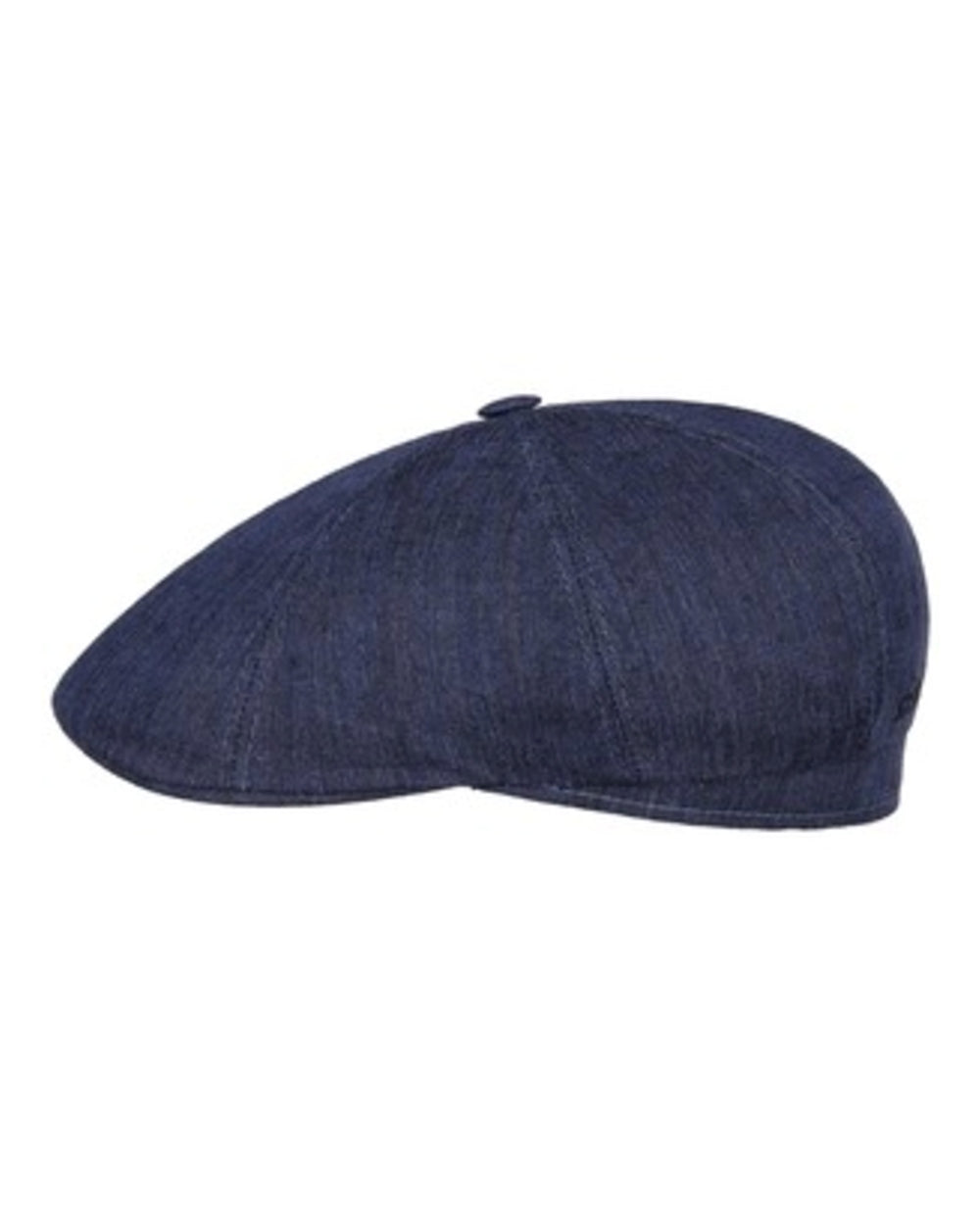 Blue Coloured Stetson Bricksford 8 Panel Linen Flat Cap on white background 