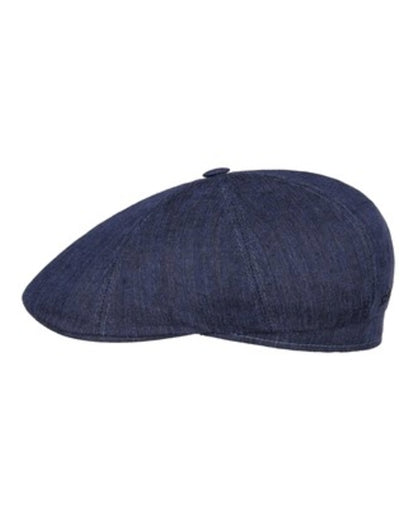 Blue Coloured Stetson Bricksford 8 Panel Linen Flat Cap on white background 