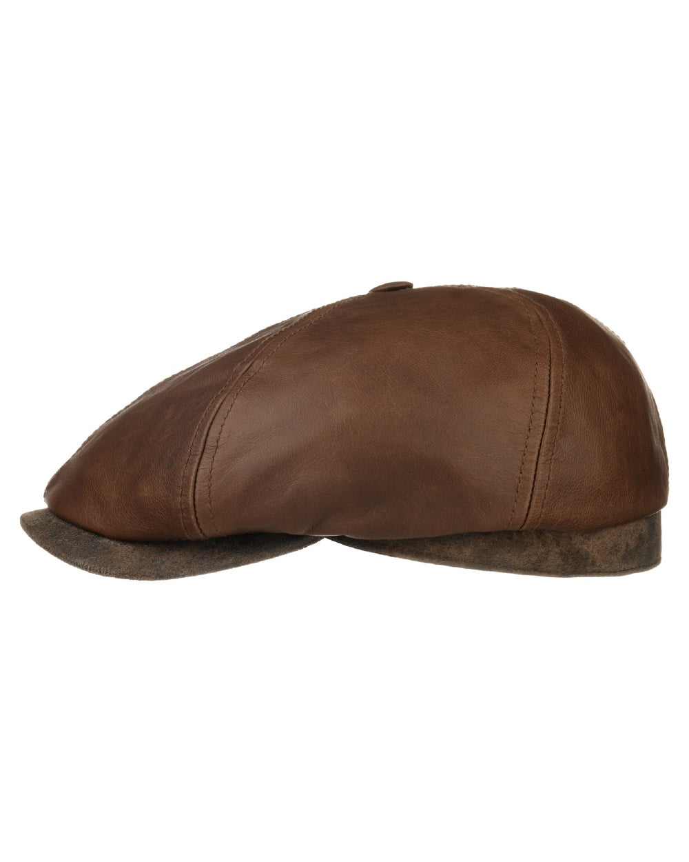 Cognac coloured Stetson Brooklin Leather Flat Cap on white background 