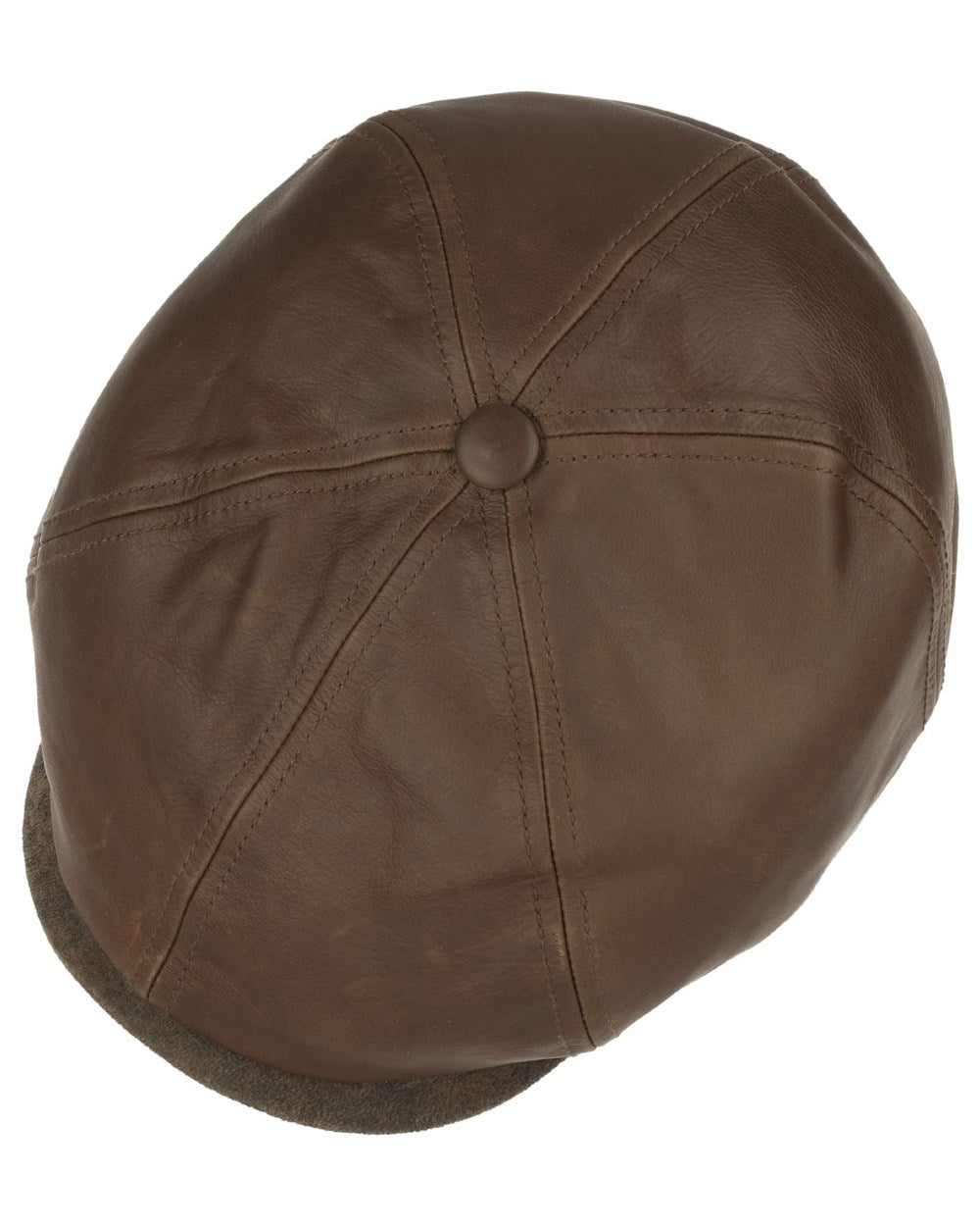 Cognac coloured Stetson Brooklin Leather Flat Cap on white background 