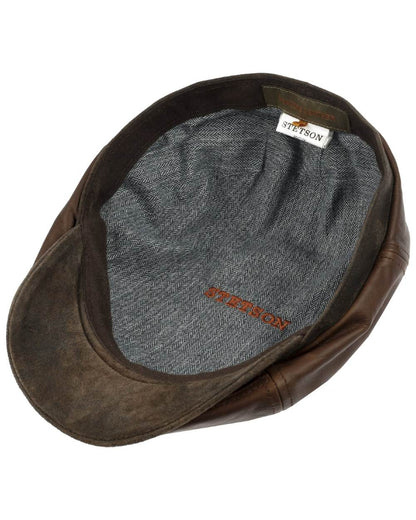 Cognac coloured Stetson Brooklin Leather Flat Cap on white background 