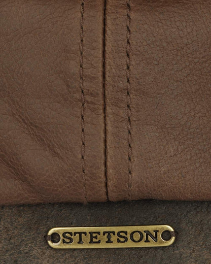 Cognac coloured Stetson Brooklin Leather Flat Cap on white background 