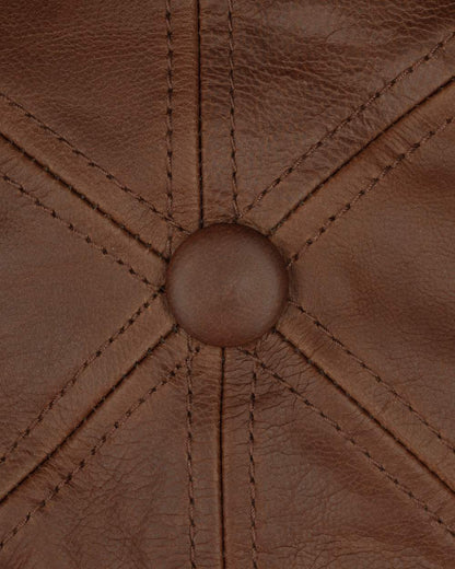 Cognac coloured Stetson Brooklin Leather Flat Cap on white background 