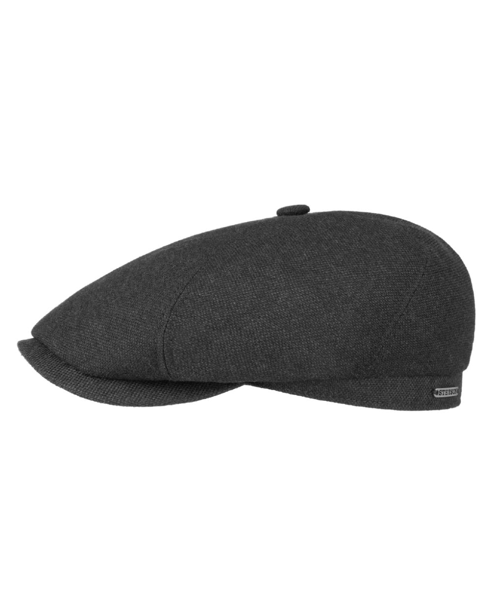 Anthracite coloured Stetson Brooklin Wool Cashmere Flat Cap on white background 