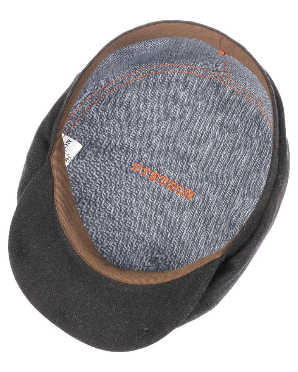 Anthracite coloured Stetson Brooklin Wool Cashmere Flat Cap on white background 