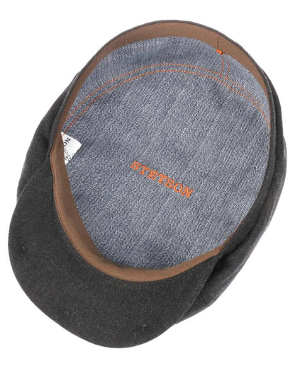 Anthracite coloured Stetson Brooklin Wool Cashmere Flat Cap on white background 