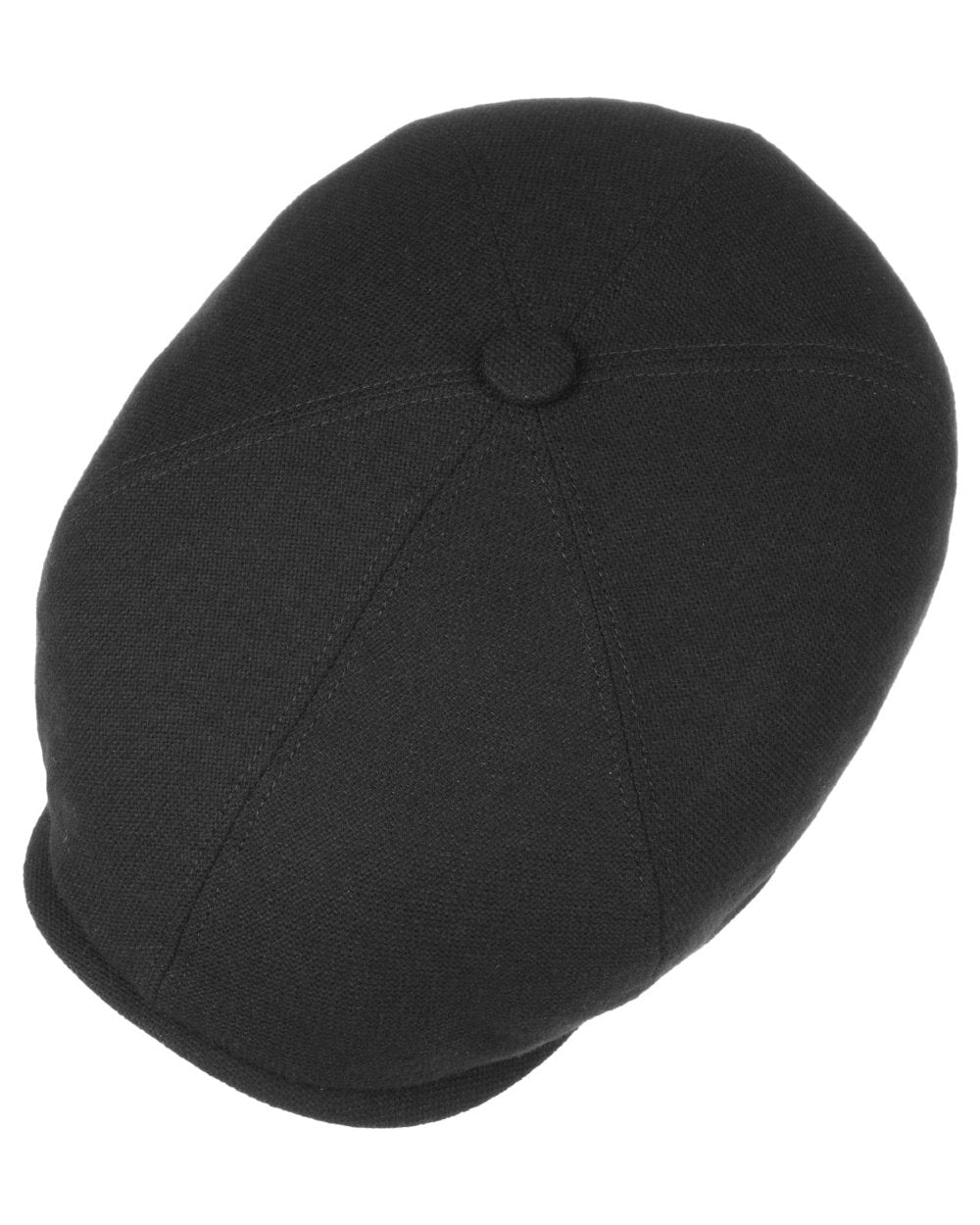 Black coloured Stetson Brooklin Wool Cashmere Flat Cap on white background 