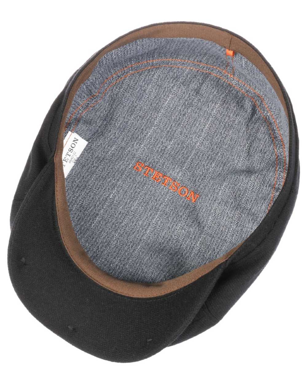 Black coloured Stetson Brooklin Wool Cashmere Flat Cap on white background 