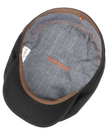 Black coloured Stetson Brooklin Wool Cashmere Flat Cap on white background 
