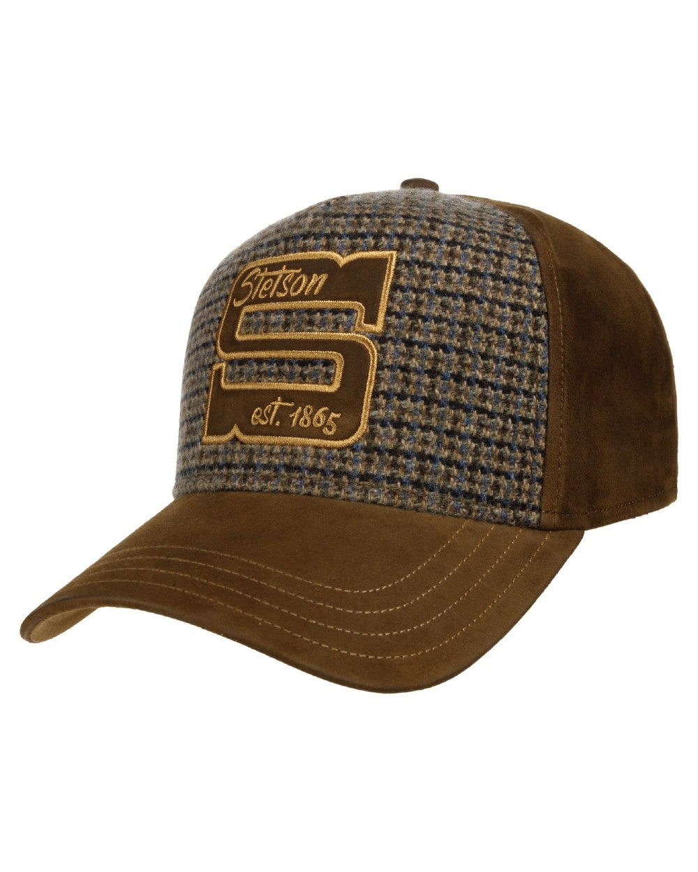 Brown coloured Stetson Capital S Trucker Cap on white background 