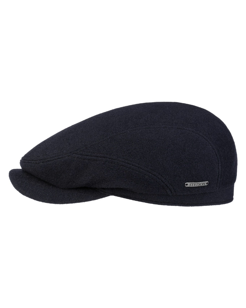 Navy coloured Stetson Cashmere Wool Driver Cap on white background 