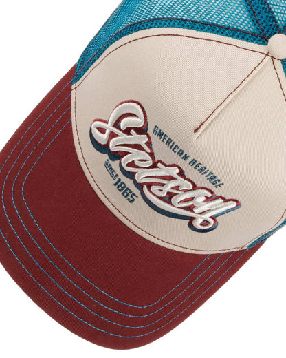 Wine Off White coloured Stetson One For All Trucker Cap on white background 