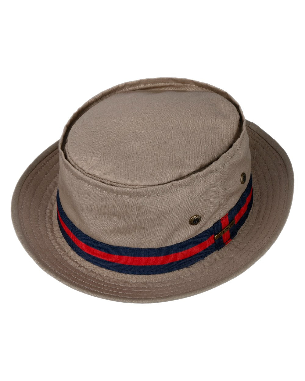 Beige Coloured Stetson Classic Band Pork Pie Cloth Hat on white background 