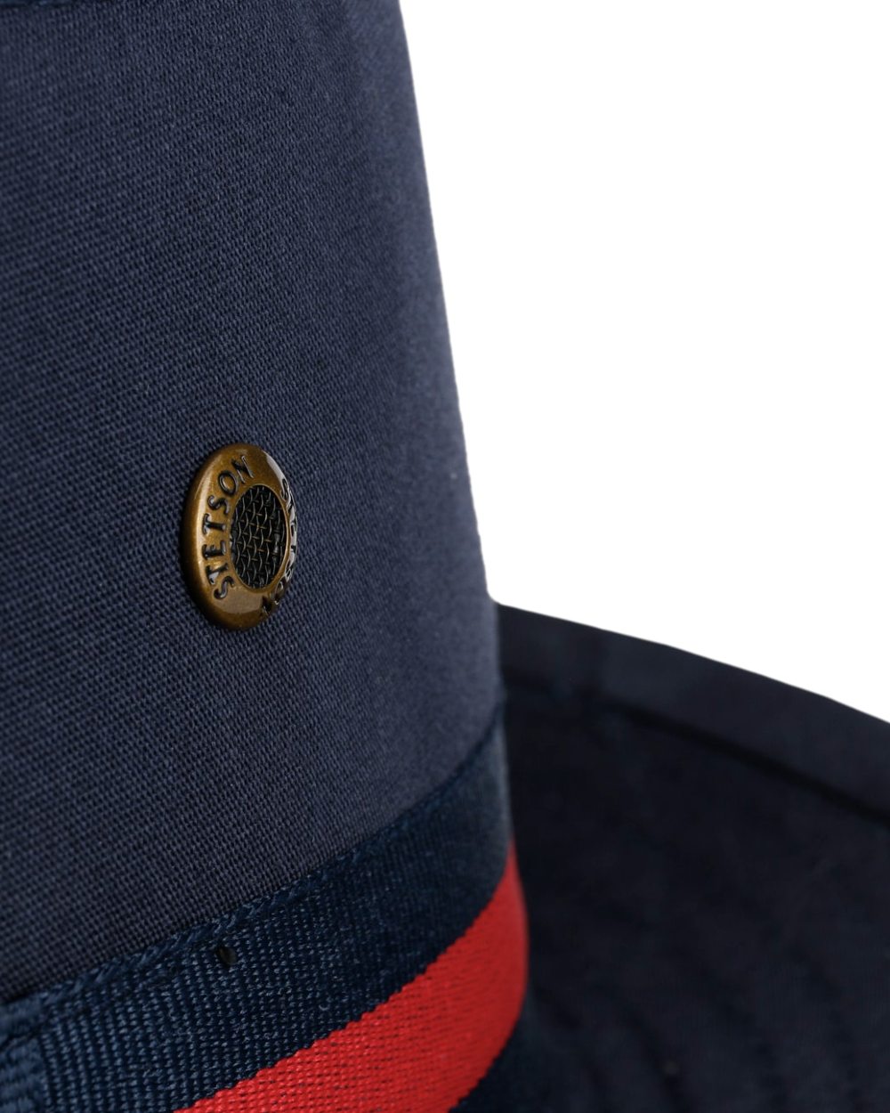 Navy Coloured Stetson Classic Band Pork Pie Cloth Hat on white background 