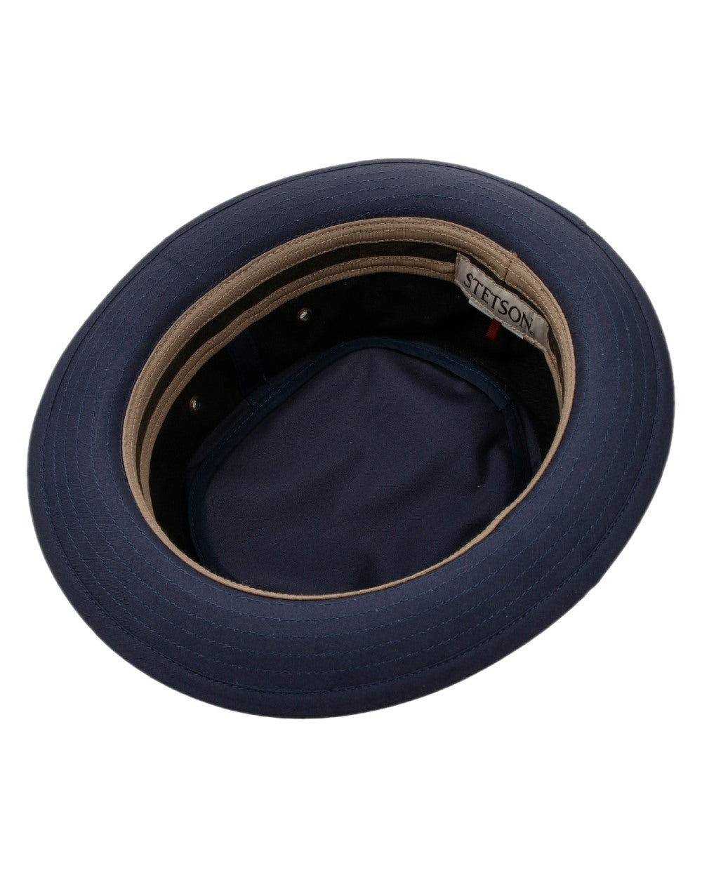 Navy Coloured Stetson Classic Band Pork Pie Cloth Hat on white background 