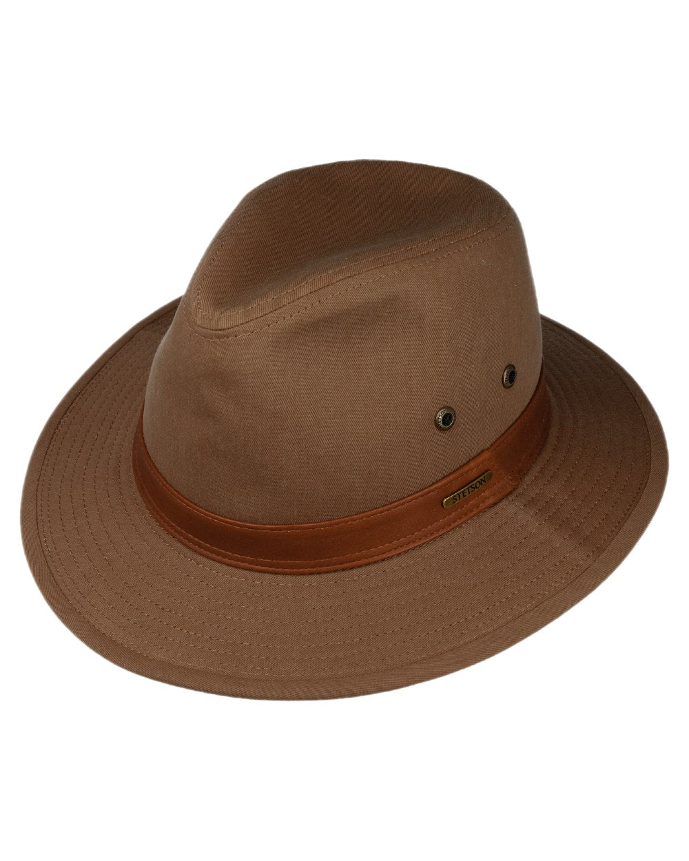 Brown Coloured Stetson Cotton Traveller Outdoor Hat on white background 