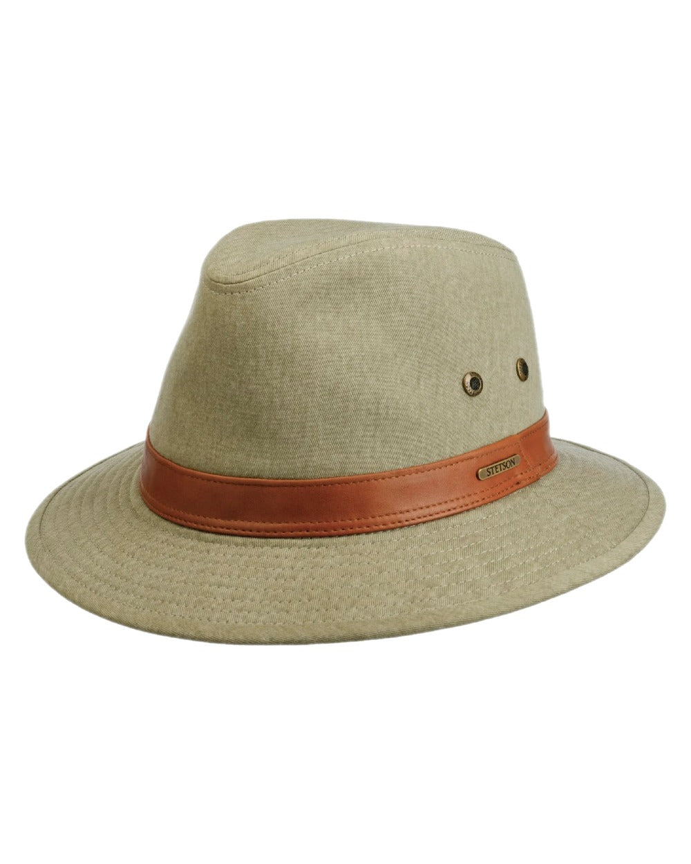Light Olive Coloured Stetson Cotton Traveller Outdoor Hat on white background 