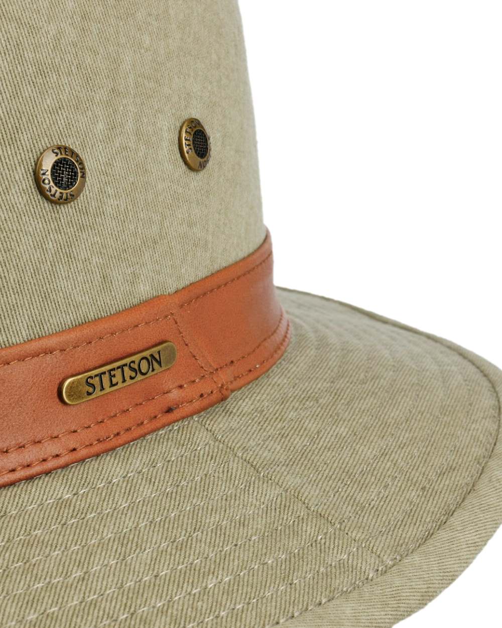 Light Olive Coloured Stetson Cotton Traveller Outdoor Hat on white background 