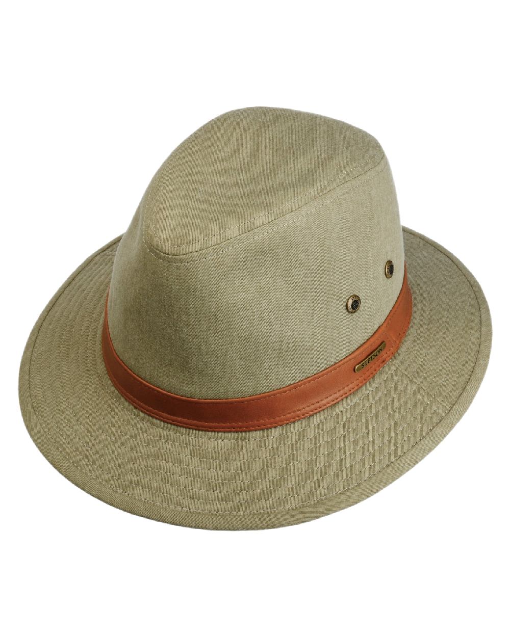 Light Olive Coloured Stetson Cotton Traveller Outdoor Hat on white background 