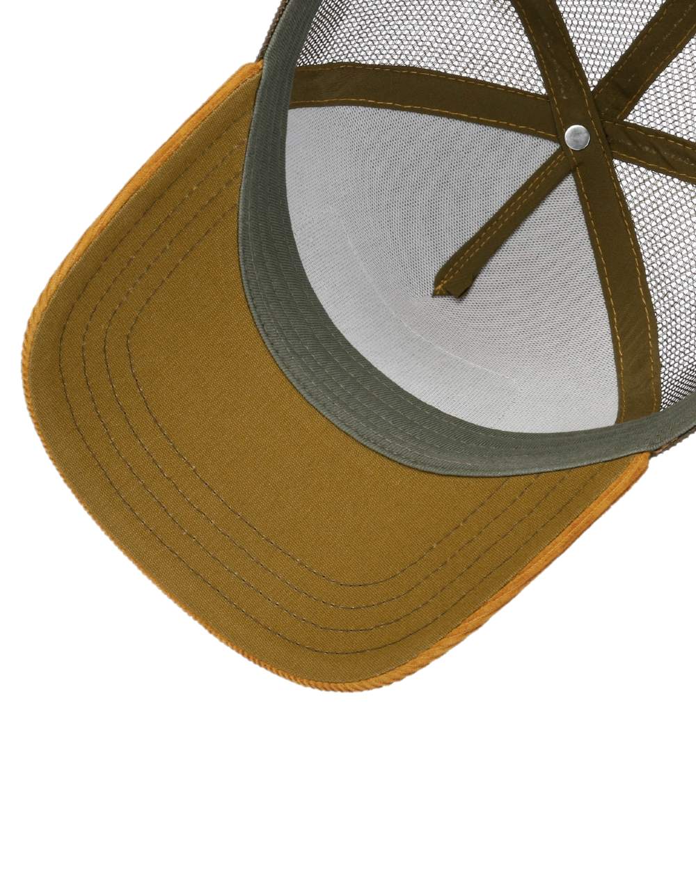 Yellow Red Coloured Stetson Cowboy Skull Trucker Cap on white background 