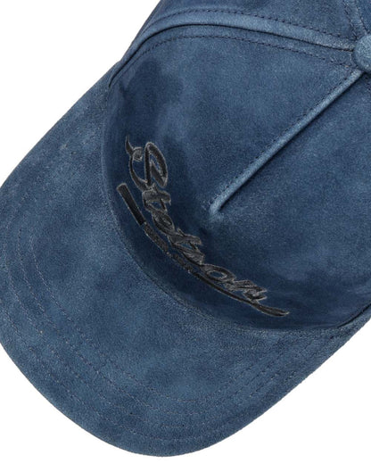 Denim Blue coloured Stetson Denim Leather Trucker Cap on white background 
