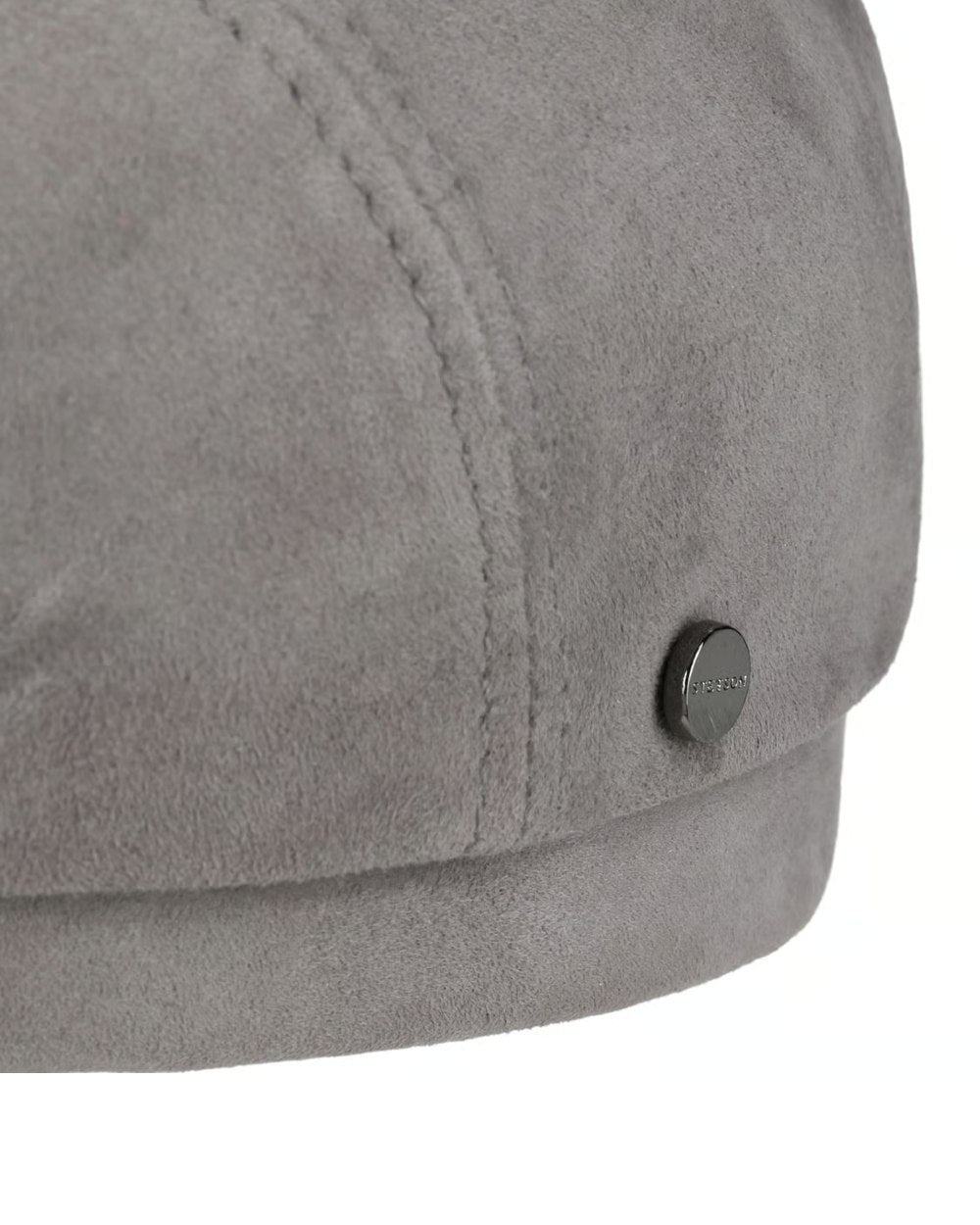 Silver coloured Stetson Driver Goat Suede Cap on white background 