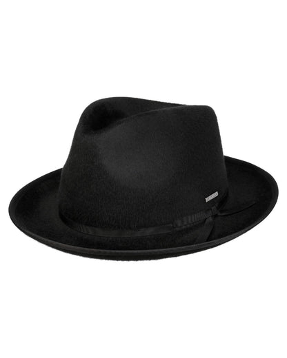 Black coloured Stetson Edmore Player Wool Hat on white background 