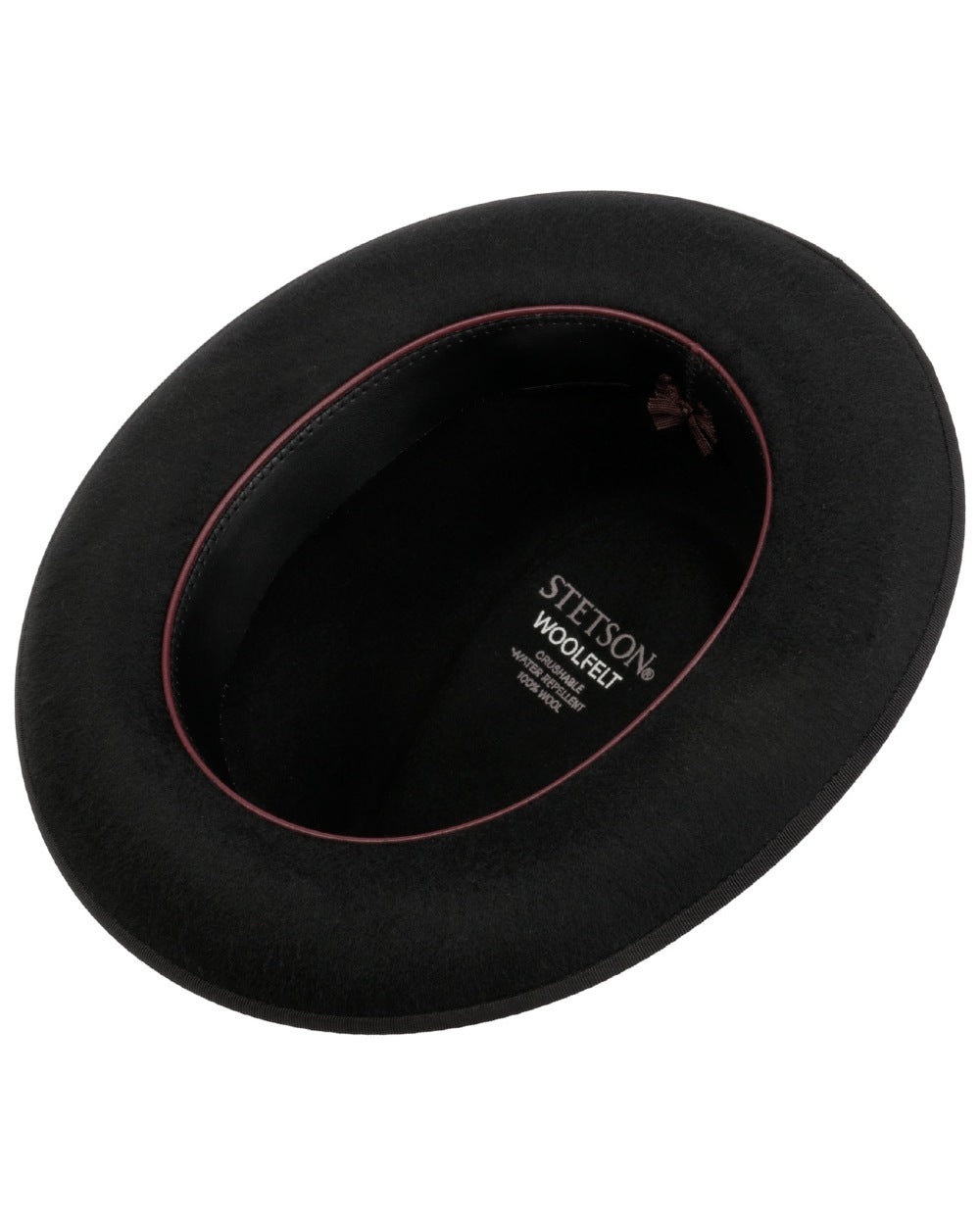Black coloured Stetson Edmore Player Wool Hat on white background 
