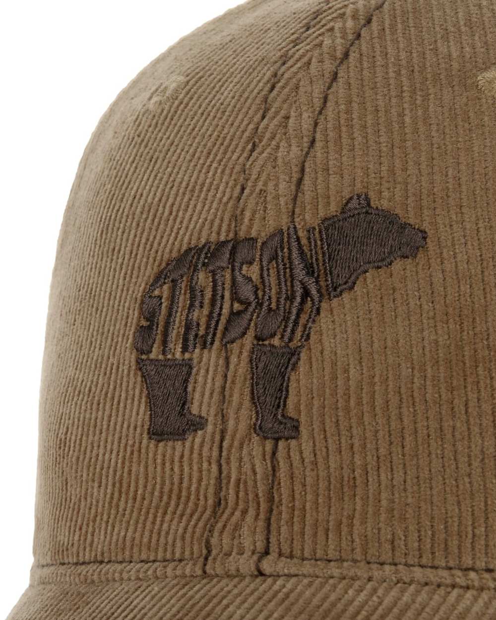 Almond coloured Stetson Embroidered Bear Corduroy Cap on white background 