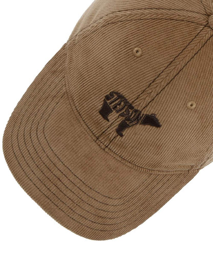 Almond coloured Stetson Embroidered Bear Corduroy Cap on white background 