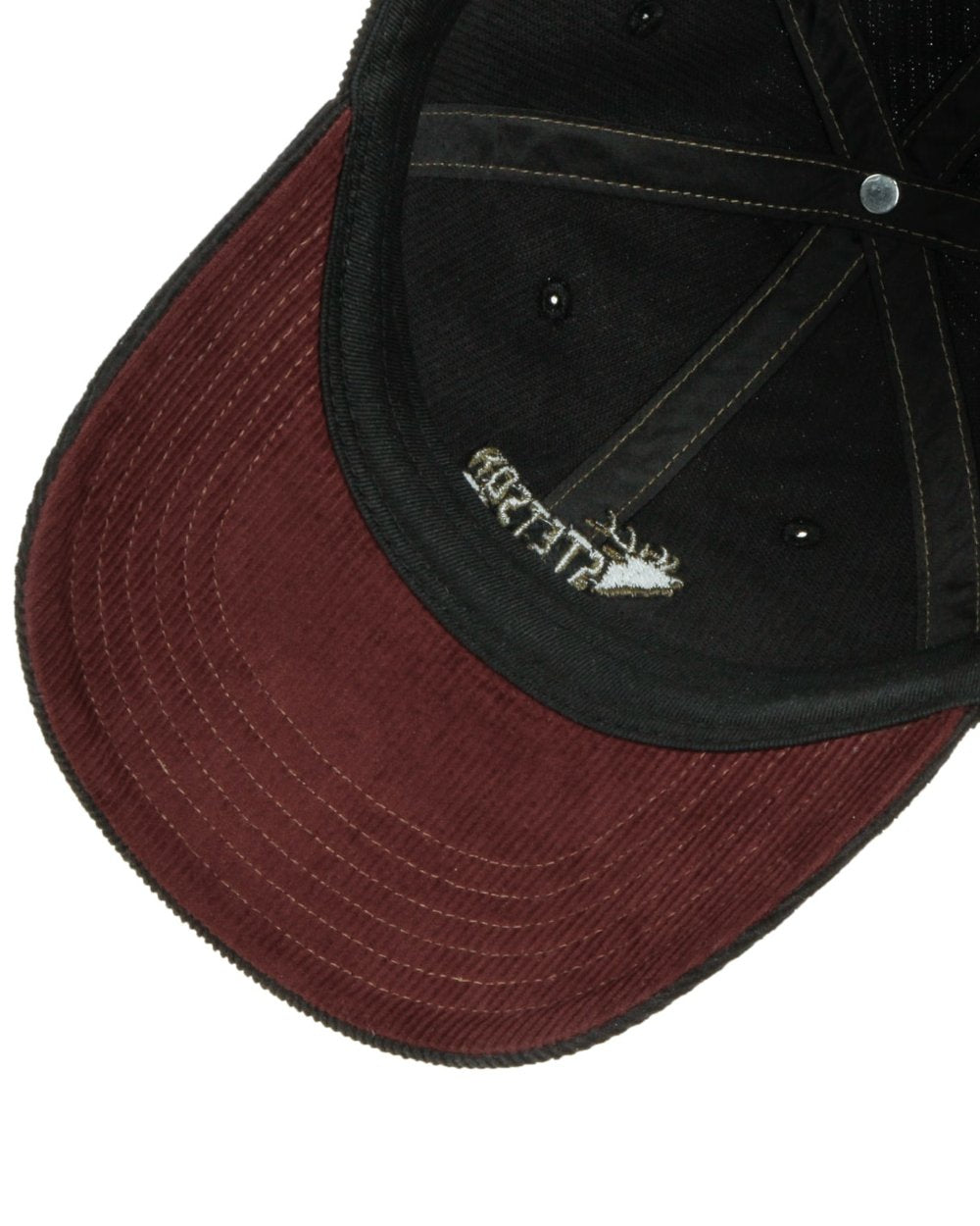 Black coloured Stetson Embroidered Deer Corduroy Cap on white background 