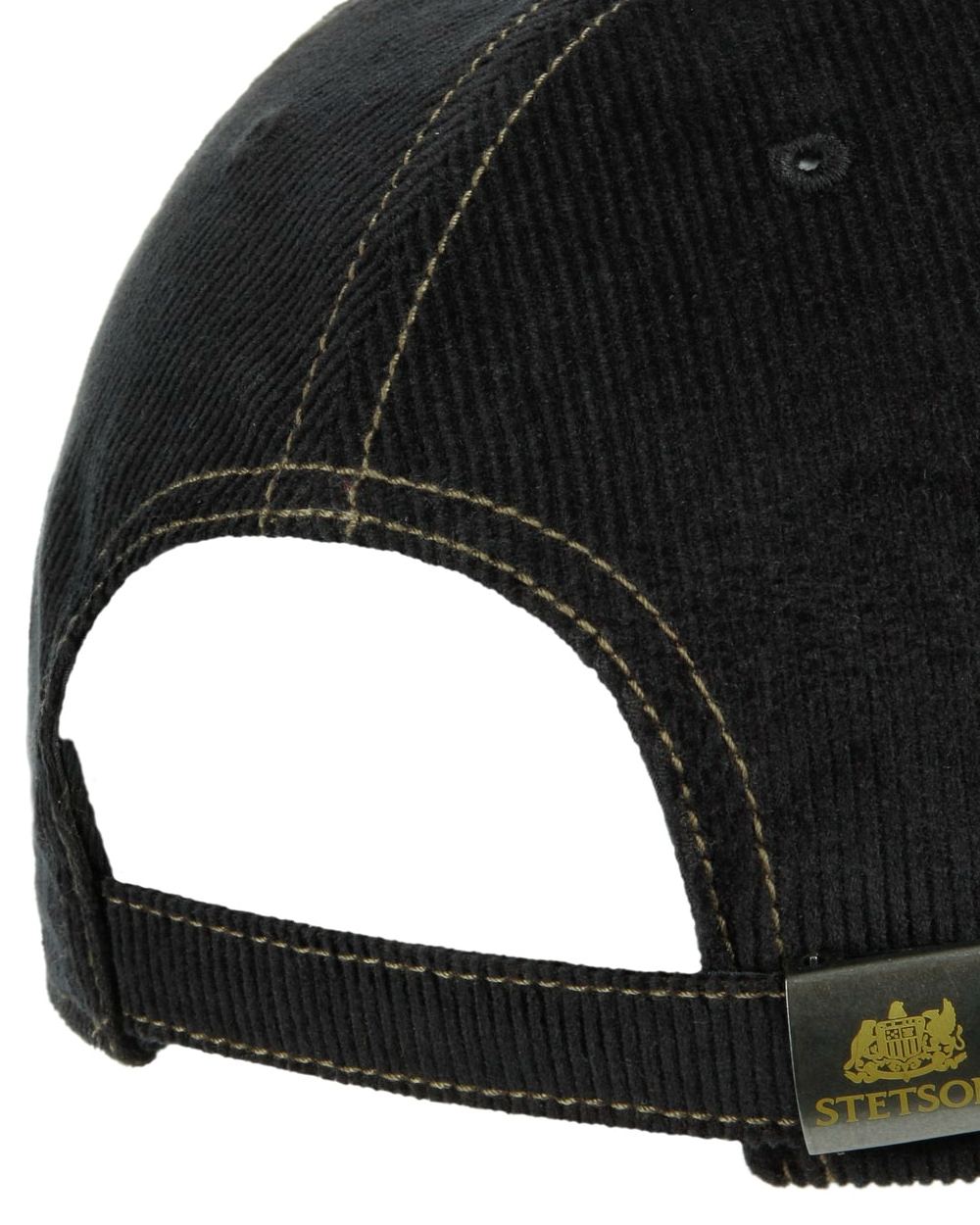 Black coloured Stetson Embroidered Deer Corduroy Cap on white background 