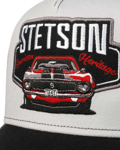 Black Grey coloured Stetson Garage American Heritage Trucker Cap on white background 