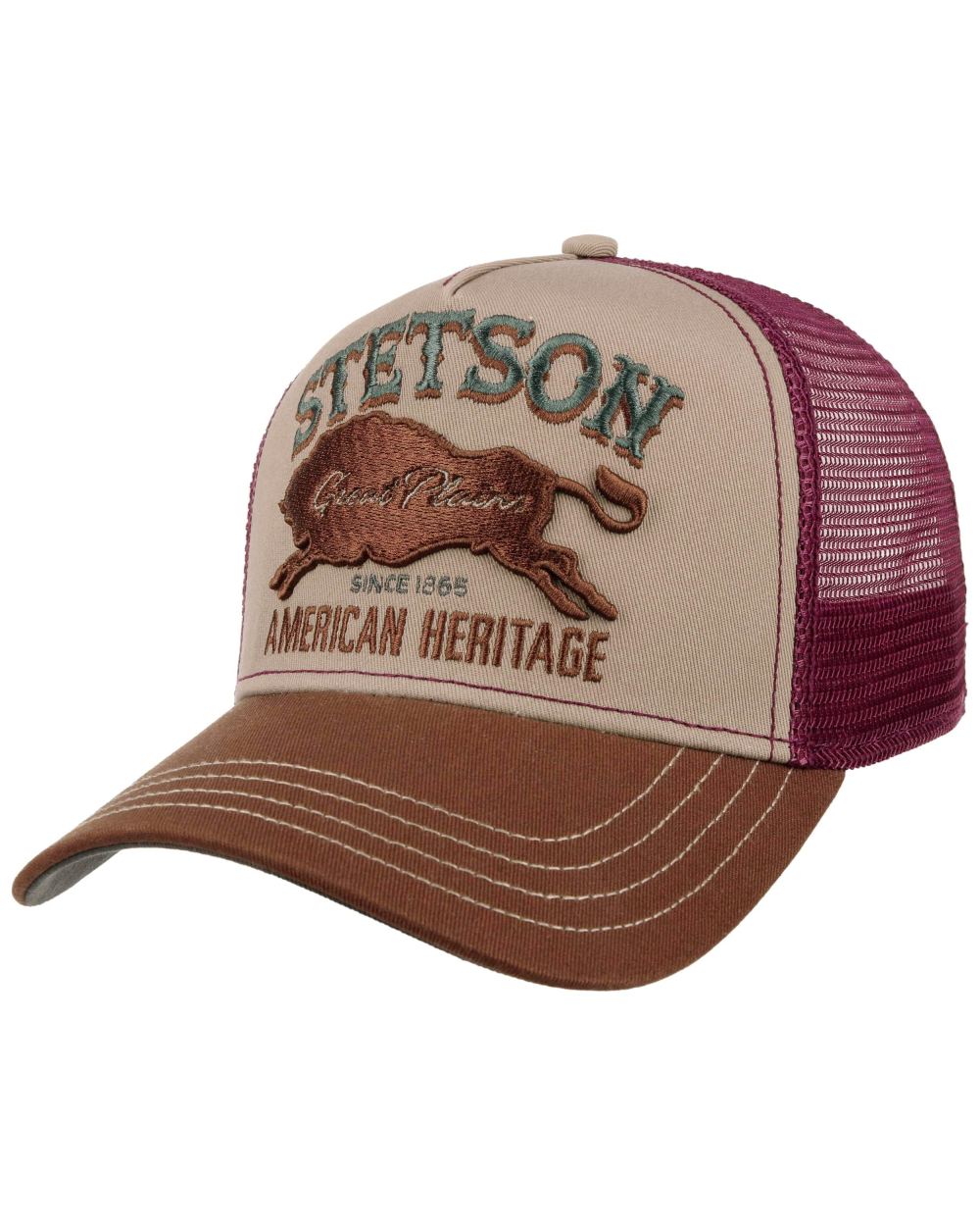 Brown Wine coloured Stetson Great Plains Trucker Cap on white background 