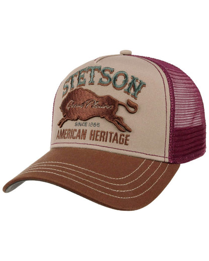Brown Wine coloured Stetson Great Plains Trucker Cap on white background 