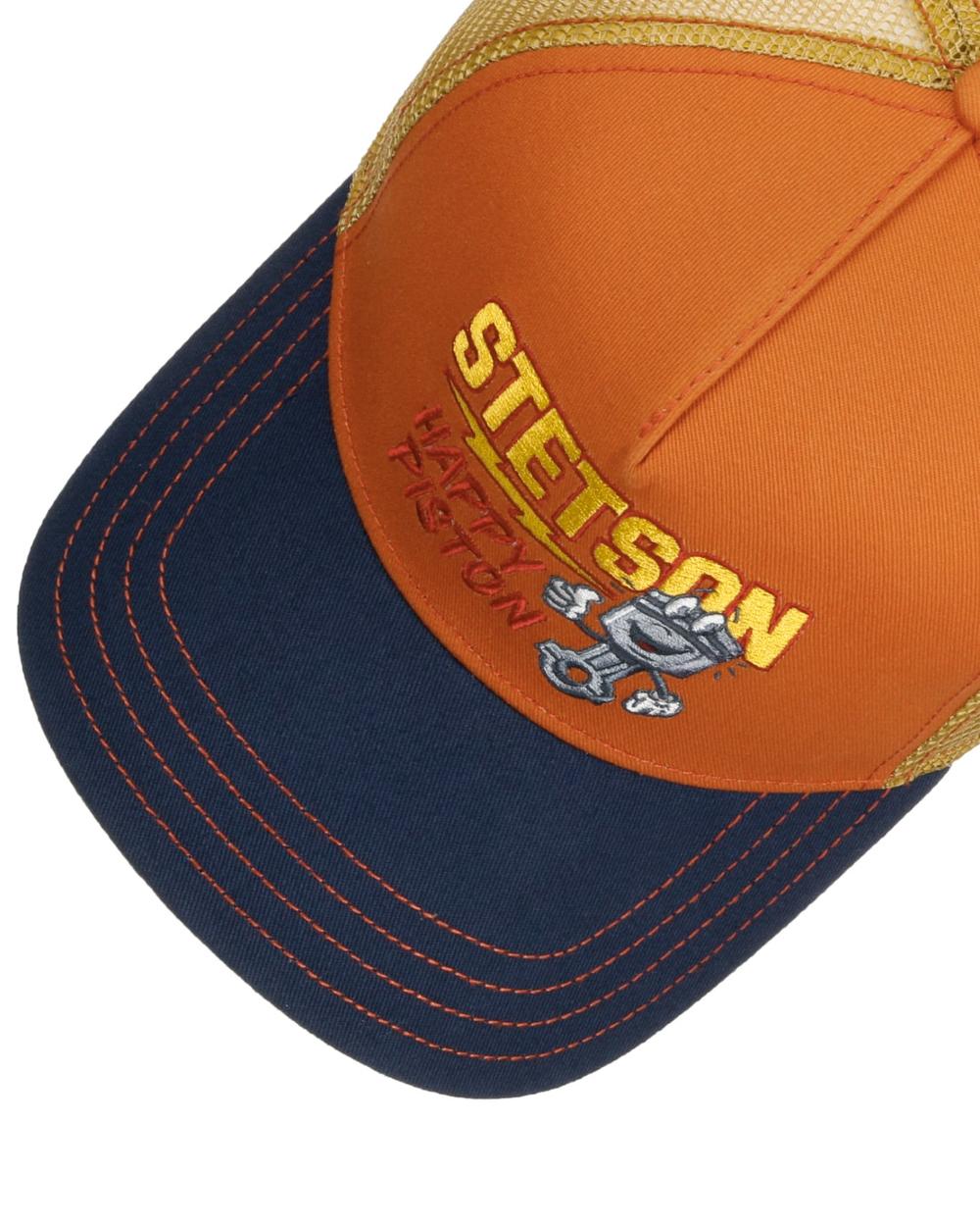 Terracotta coloured Stetson Happy Piston Trucker Cap on white background 