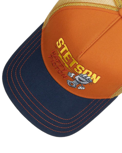 Terracotta coloured Stetson Happy Piston Trucker Cap on white background 