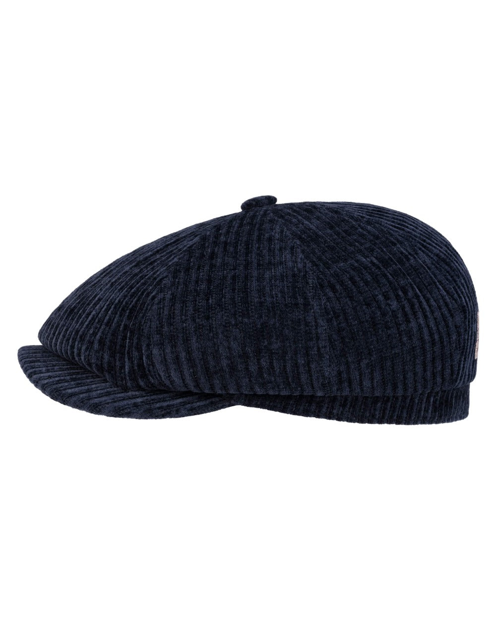 Dark Navy coloured Stetson Hatteras Corduroy Jersey Flat Cap on white background 