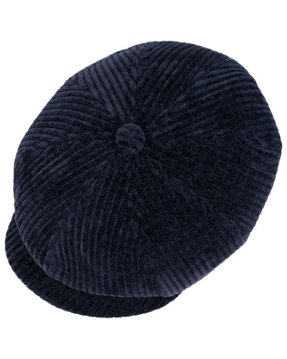Dark Navy coloured Stetson Hatteras Corduroy Jersey Flat Cap on white background 