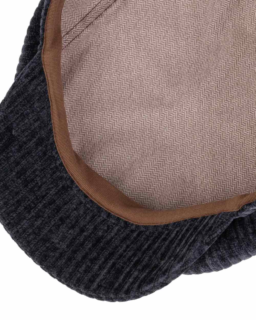 Dark Navy coloured Stetson Hatteras Corduroy Jersey Flat Cap on white background 