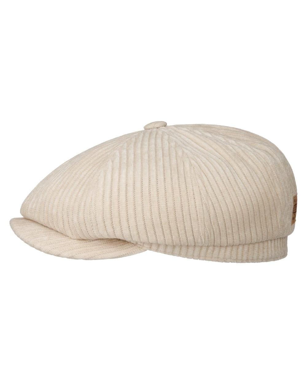 Wool White coloured Stetson Hatteras Corduroy Jersey Flat Cap on white background 