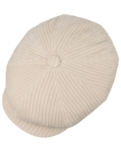Wool White coloured Stetson Hatteras Corduroy Jersey Flat Cap on white background 